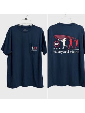 Vineyard Vines Lacrosse Wind Up Short Sleeve T-Shirt Men's Size S Navy Pocket